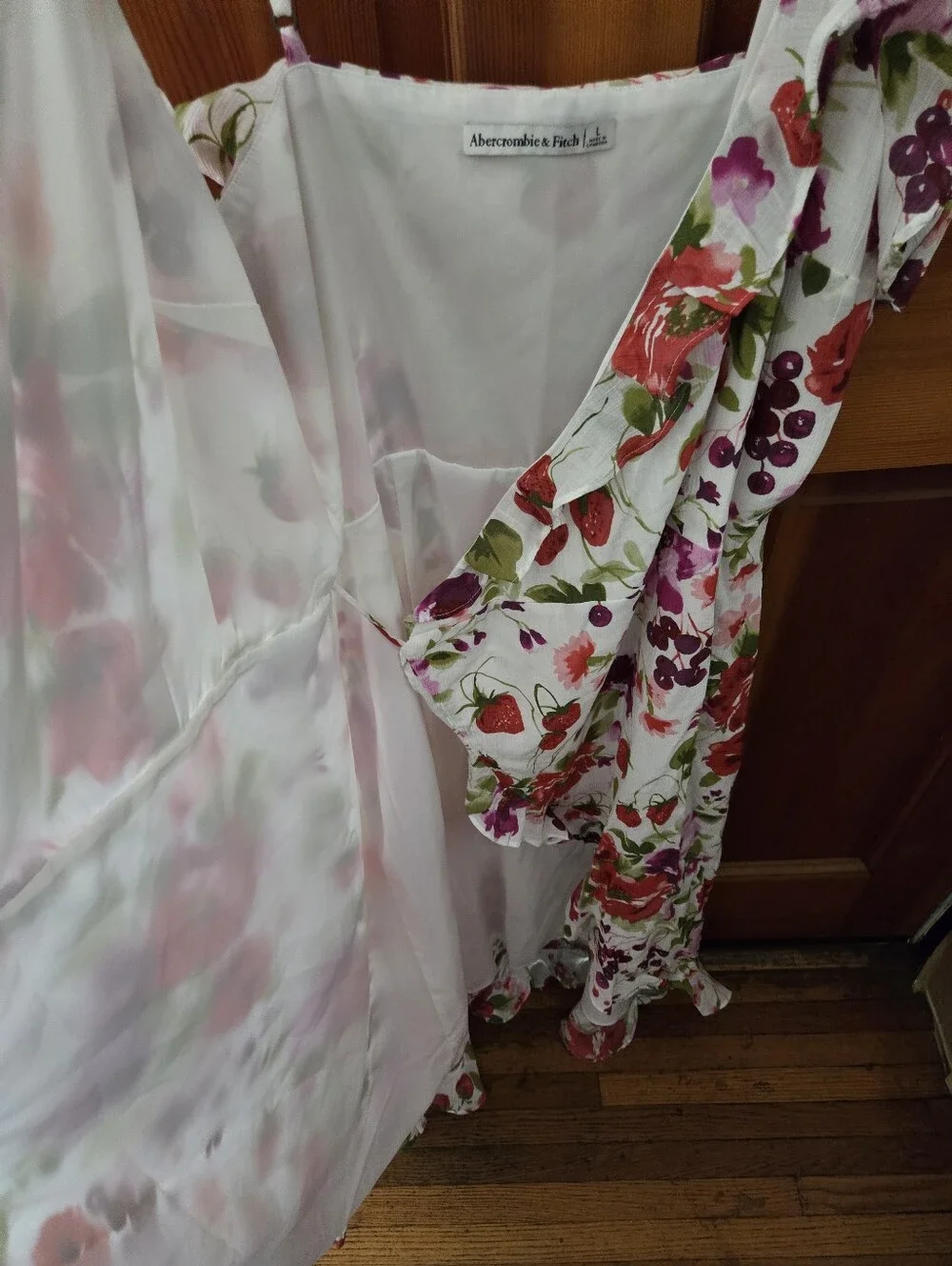 Abercrombie & Fitch White Floral Maxi Dress with Red & Purple Blooms